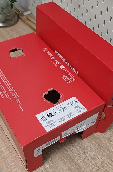 Creuser des trous pour les terriers avec des ciseaux dans la boîte de chaussures