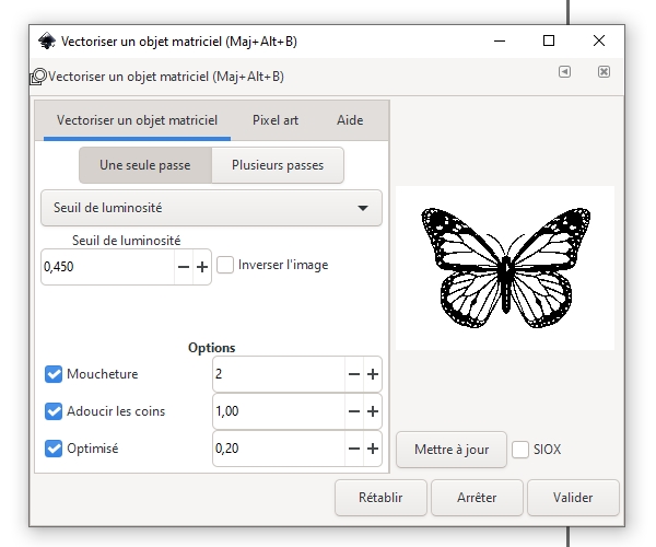 Vectoriser le papillon sous Inkscape