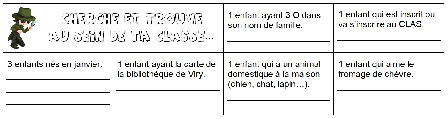 Exemple du 'bingo' proposé par Sylvain Connac